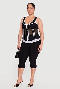 Plus Fishnet Contrast Trim Corset Bustier Top