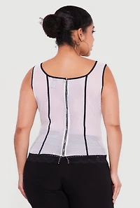 Plus Fishnet Contrast Trim Corset Bustier Top