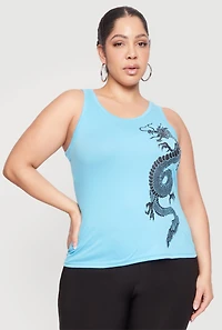 Plus Dragon Graphic Tank Top