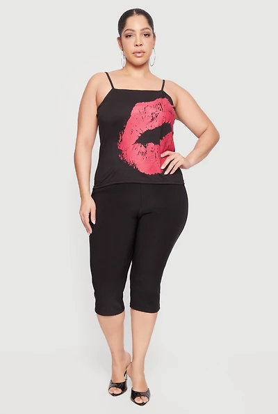 Plus Lip Graphic Square Neck Cami