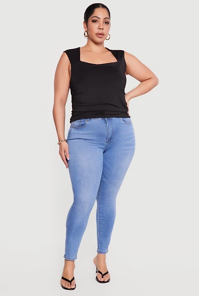 Plus Sleeveless Square Neck Ruched Top