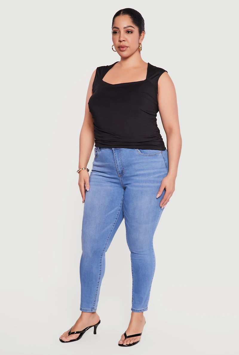 Plus Sleeveless Square Neck Ruched Top