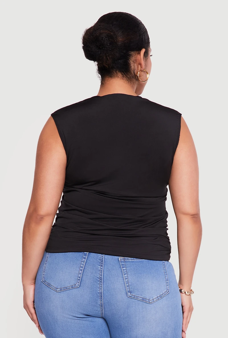 Plus Sleeveless Square Neck Ruched Top