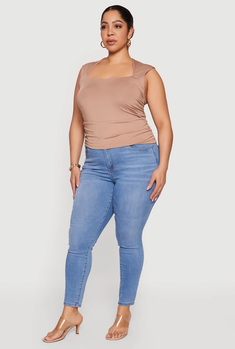 Plus Sleeveless Square Neck Ruched Top