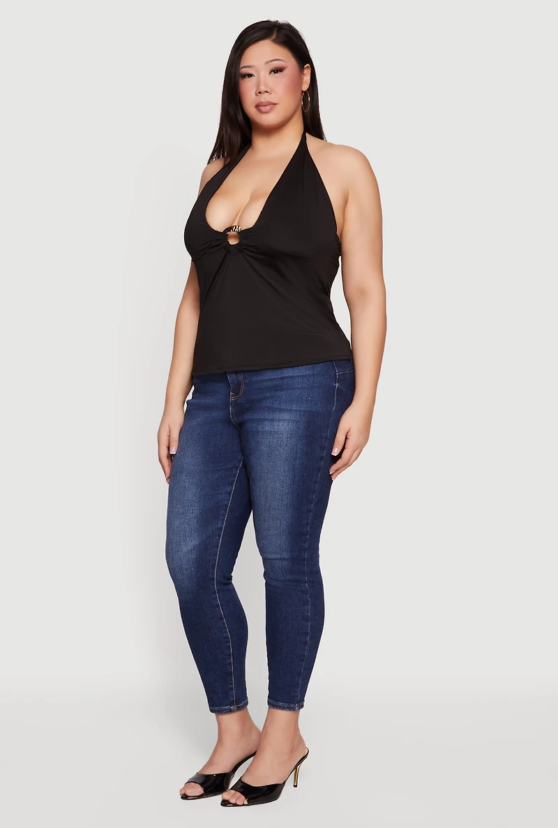 Plus Metallic O-Ring Keyhole Halter Top