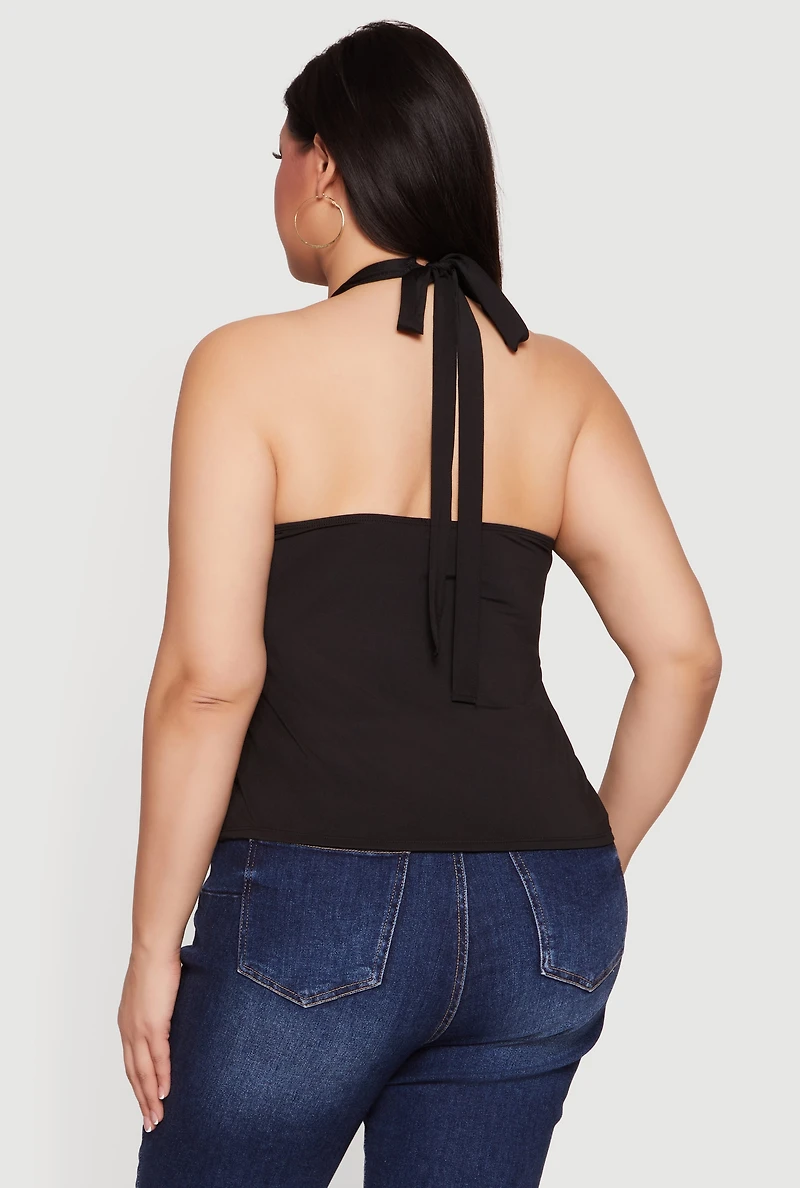 Plus Metallic O-Ring Keyhole Halter Top