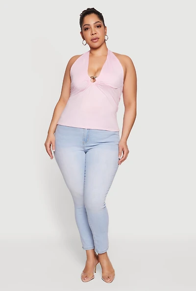 Plus Metallic O-Ring Keyhole Halter Top