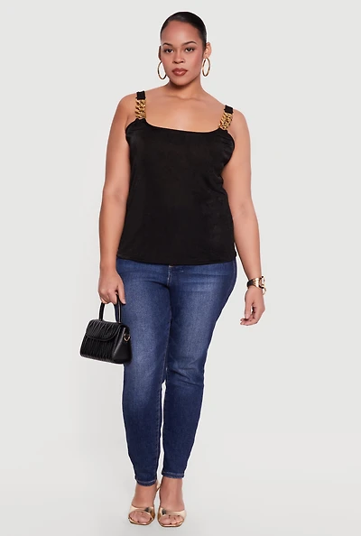 Plus Metallic Chain Strap Sleeveless Blouse