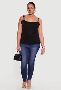 Plus Metallic Chain Strap Sleeveless Blouse