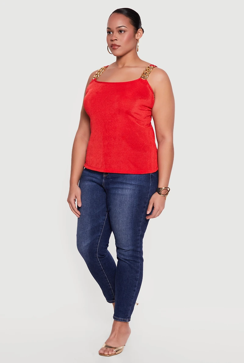 Plus Metallic Chain Strap Sleeveless Blouse