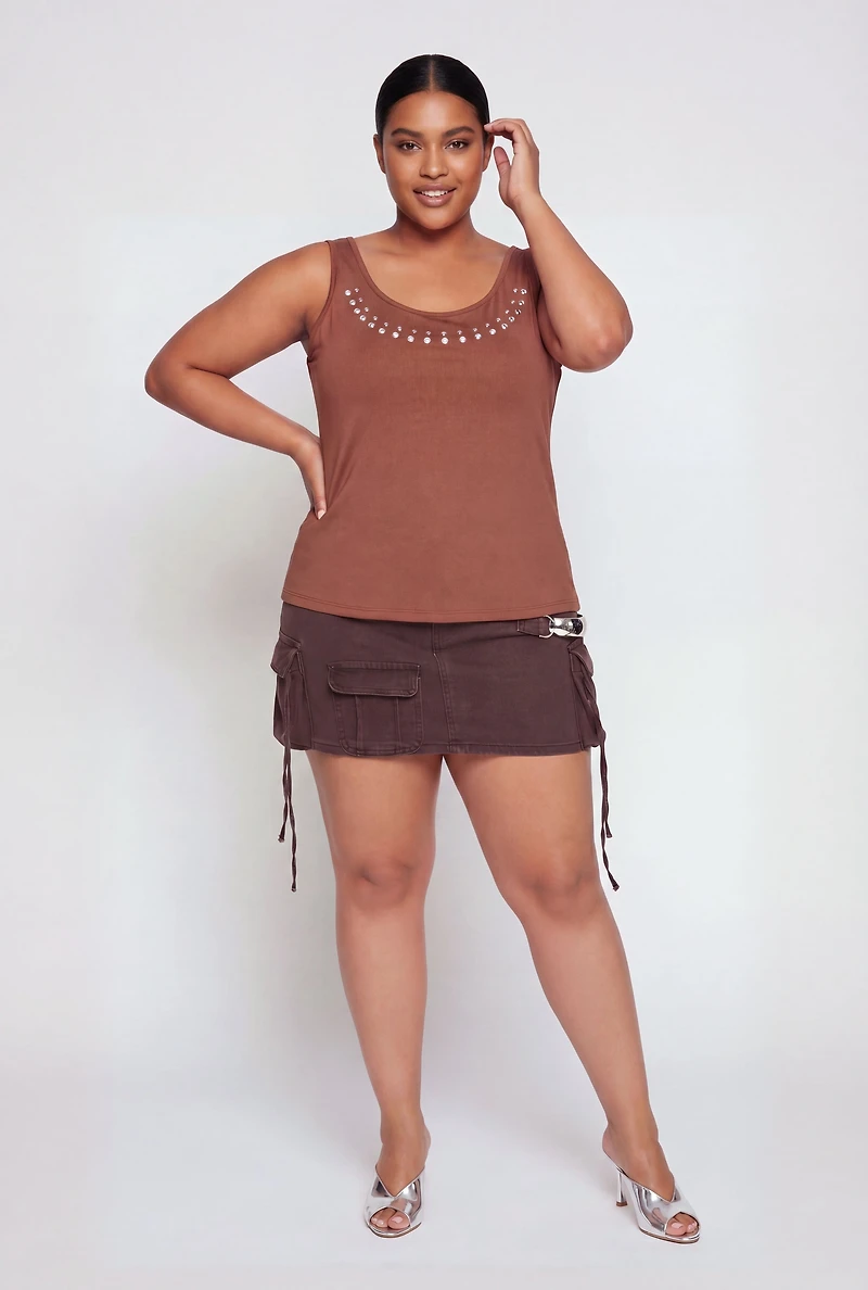 Plus Scoop Neck Studded Tank Top