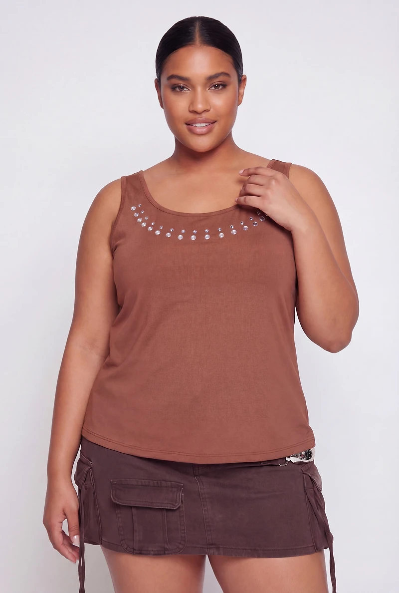 Plus Scoop Neck Studded Tank Top