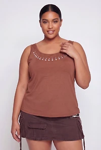 Plus Scoop Neck Studded Tank Top