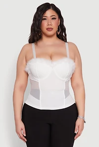 Womens Plus Size Faux Fur Sweetheart Bustier Top, White, Size 1X