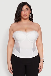 Womens Plus Size Faux Fur Sweetheart Bustier Top, White, Size 1X