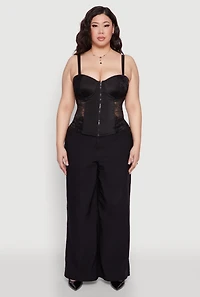 Womens Plus Size Zip Up Lace Bustier Top, Black, Size 2X
