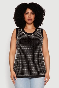 Womens Plus Size Rhinestone Faux Pearl Studded Tank Top, Black, Size 1X