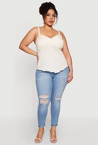 Plus Lettuce Edge Padded Textured Knit Blouse