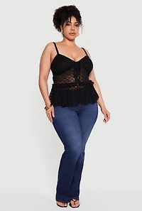 Plus Lace Lettuce Edge Ruffle Hem Top