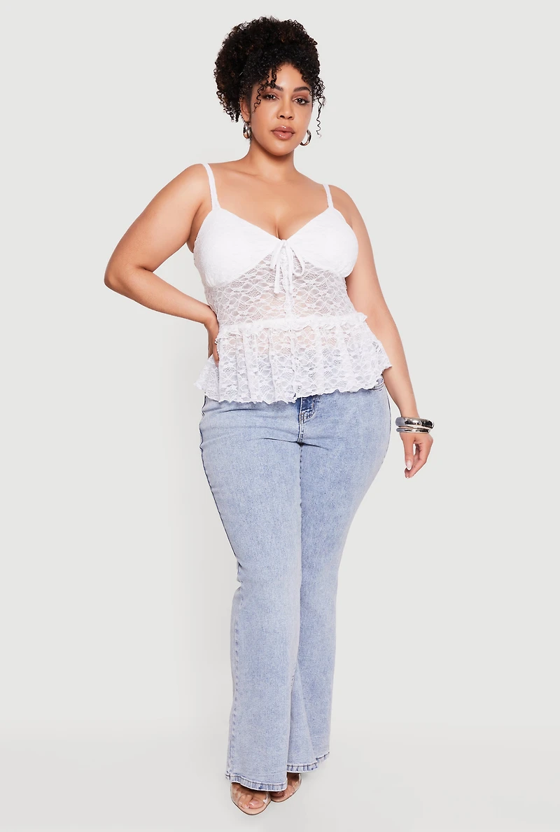 Plus Lace Lettuce Edge Ruffle Hem Top