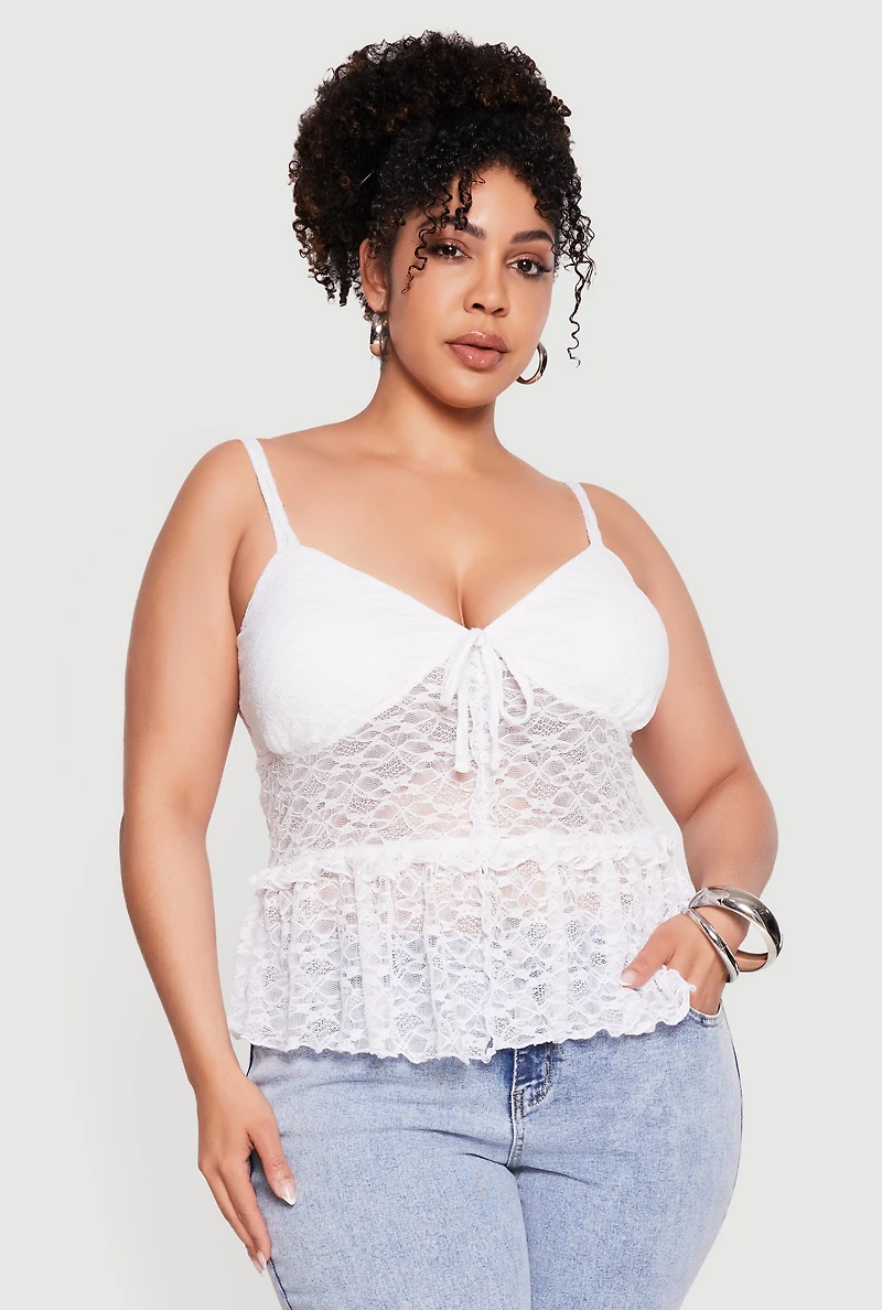 Plus Lace Lettuce Edge Ruffle Hem Top