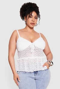 Plus Lace Lettuce Edge Ruffle Hem Top