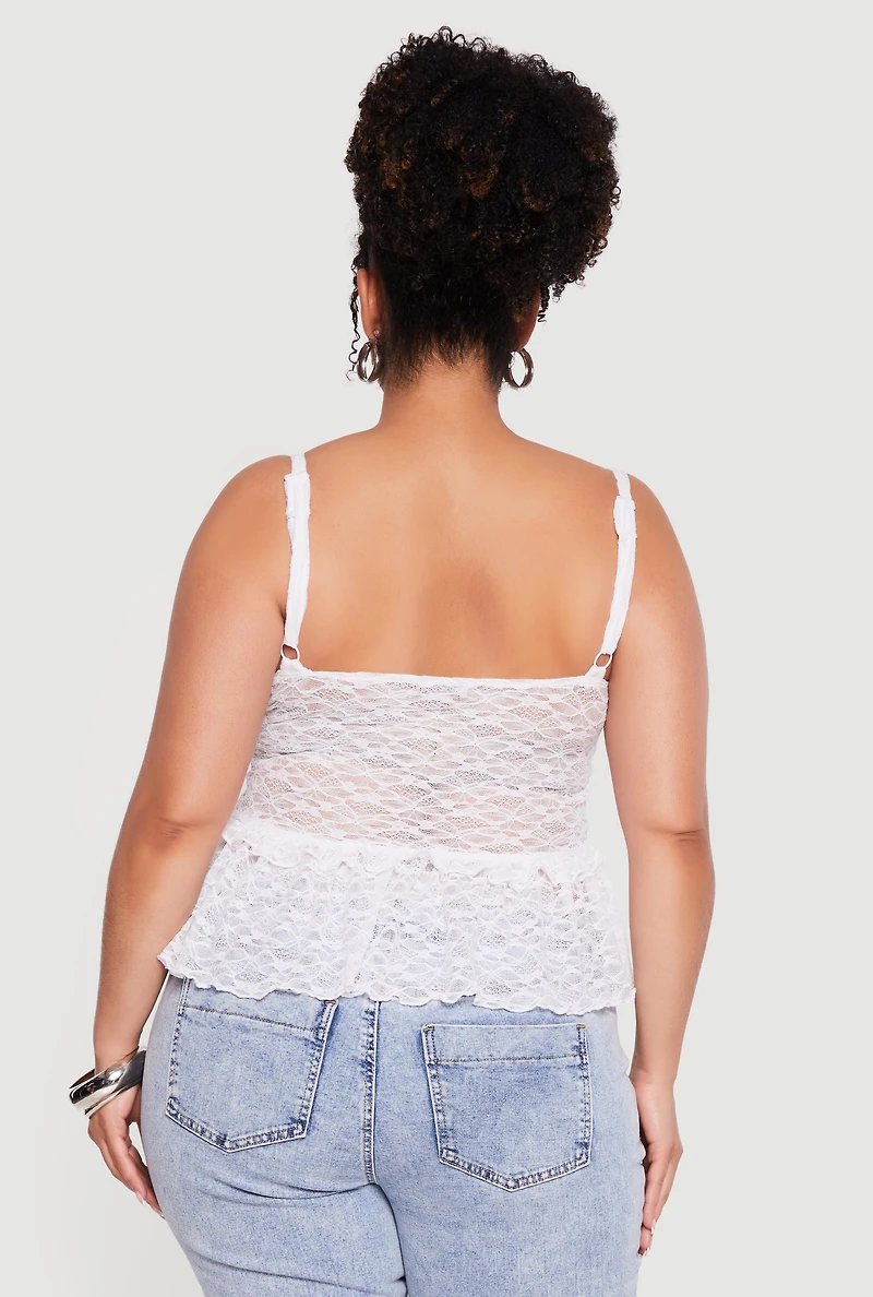 Plus Lace Lettuce Edge Ruffle Hem Top