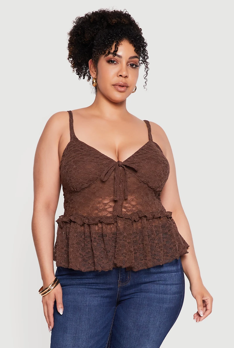 Plus Lace Lettuce Edge Ruffle Hem Top