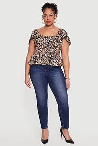 Plus Printed Pattern Smocked Peplum Blouse