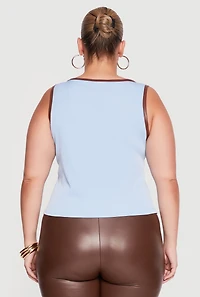 Plus Faux Leather Contrast Trim Metallic Detail Tee