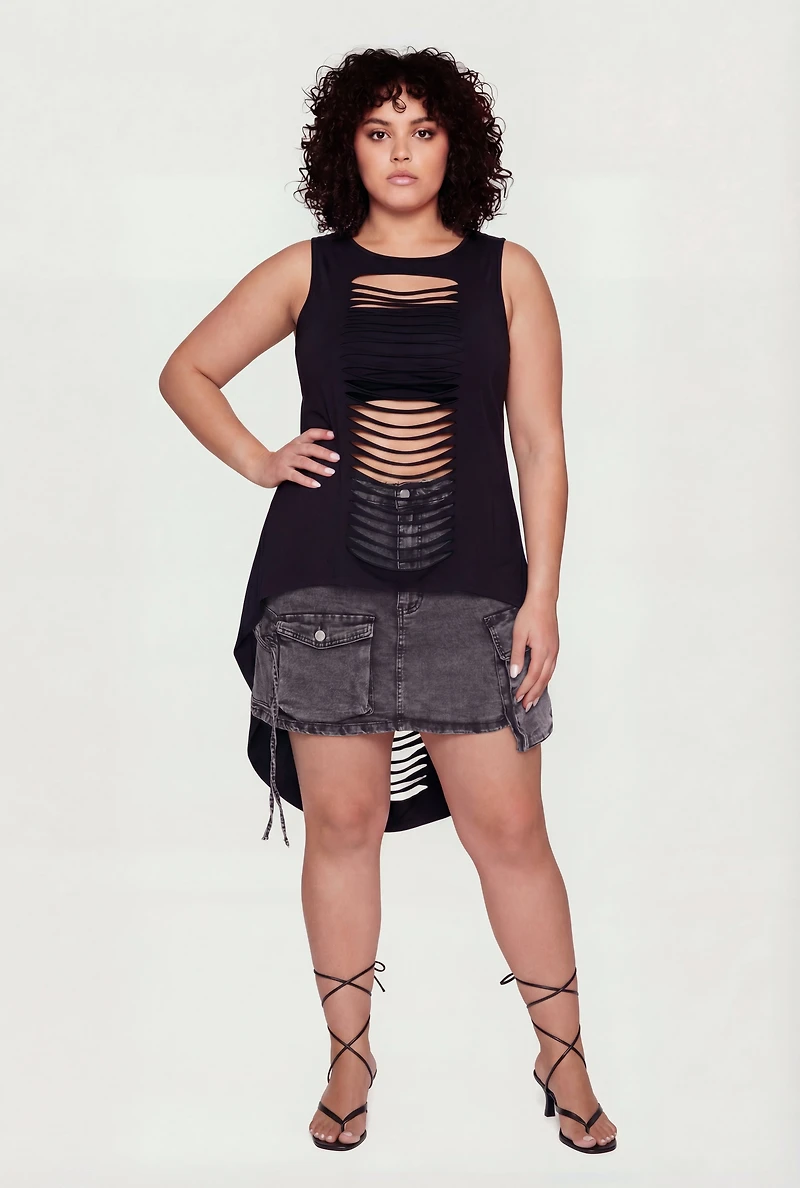 Plus Sleeveless Slashed High Low Top