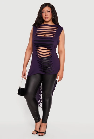 Plus Sleeveless Slashed High Low Top