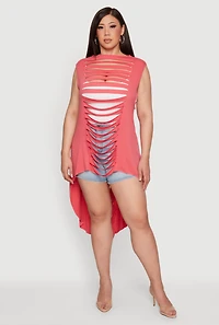 Plus Sleeveless Slashed High Low Top