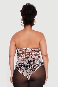Plus Strapless Animal Print Mesh Bodysuit