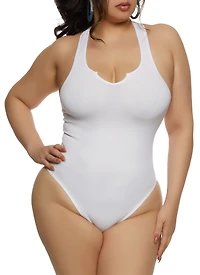 Plus Seamless Notch Neck Racerback Tank Bodysuit