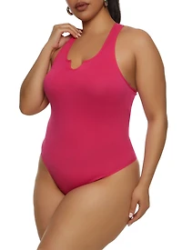 Plus Seamless Notch Neck Racerback Tank Bodysuit