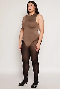 Womens Plus Size Acid Wash Mock Neck Bodysuit, Brown, Size 2X-3X