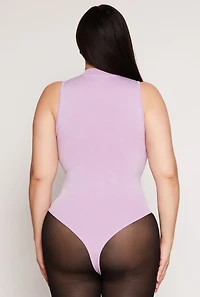Womens Plus Size Acid Wash Mock Neck Bodysuit, Purple, Size 2X-3X