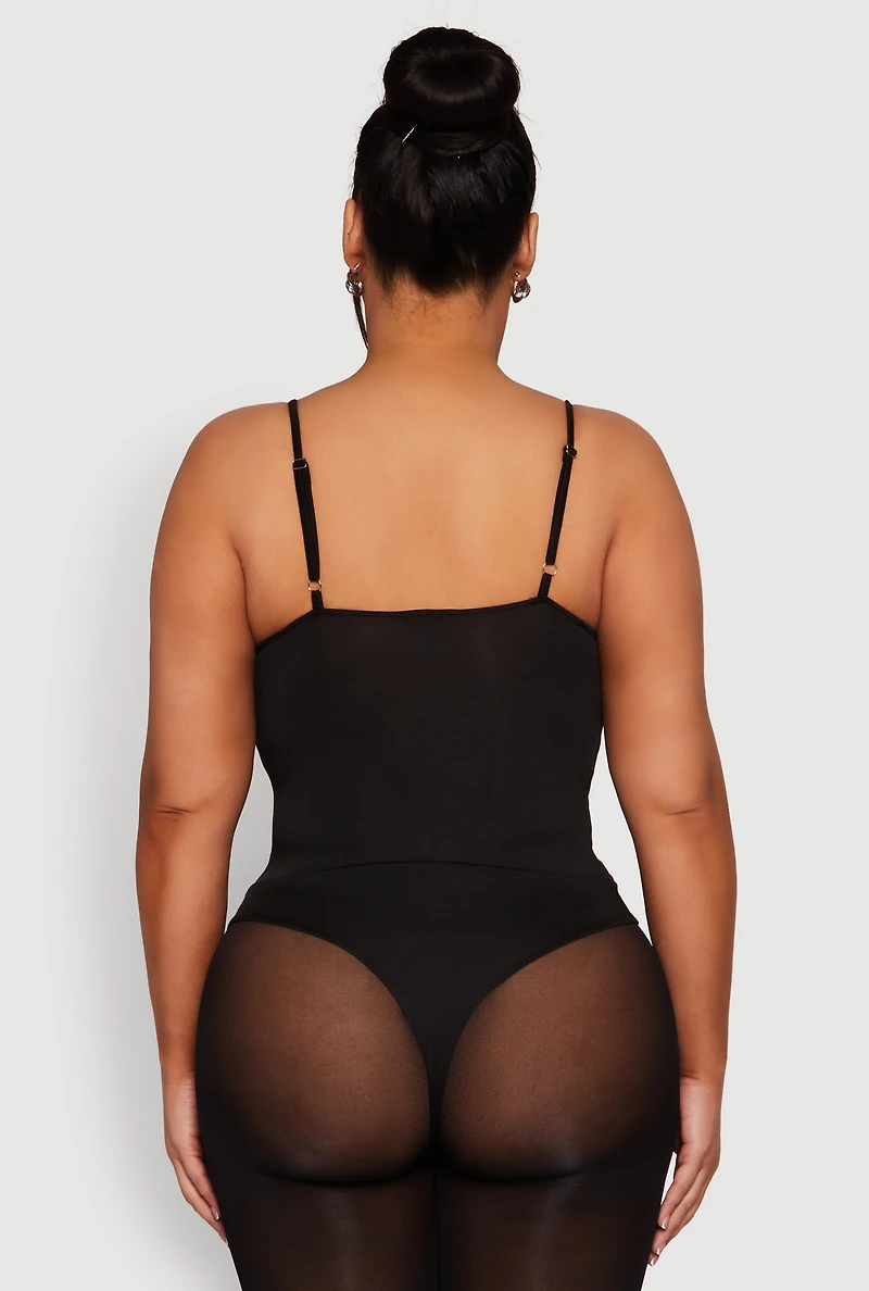 Womens Plus Rhinestone Ruched Padded Bustier Bodysuit,