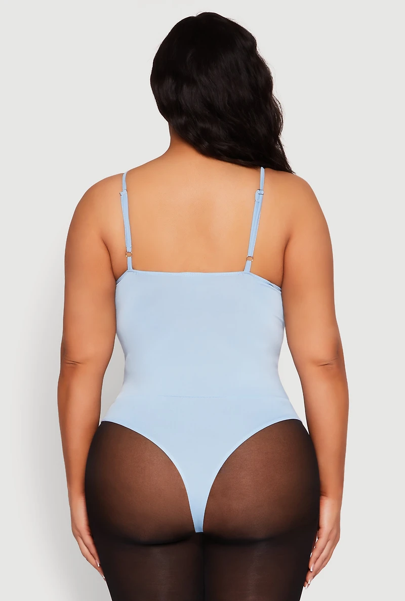 Womens Plus Rhinestone Ruched Padded Bustier Bodysuit,