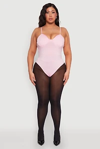 Womens Plus Size Rhinestone Ruched Padded Bustier Bodysuit, Pink, Size 1X