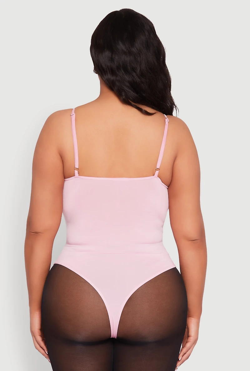 Womens Plus Size Rhinestone Ruched Padded Bustier Bodysuit, Pink, Size 2X