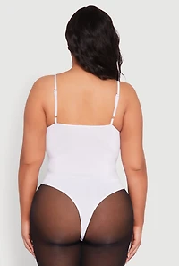 Womens Plus Size Rhinestone Bustier Bodysuit, White, Size 1X