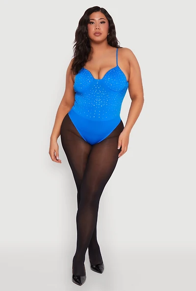 Womens Plus Rhinestone Bustier Bodysuit, 1X