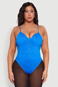 Womens Plus Rhinestone Bustier Bodysuit, 1X