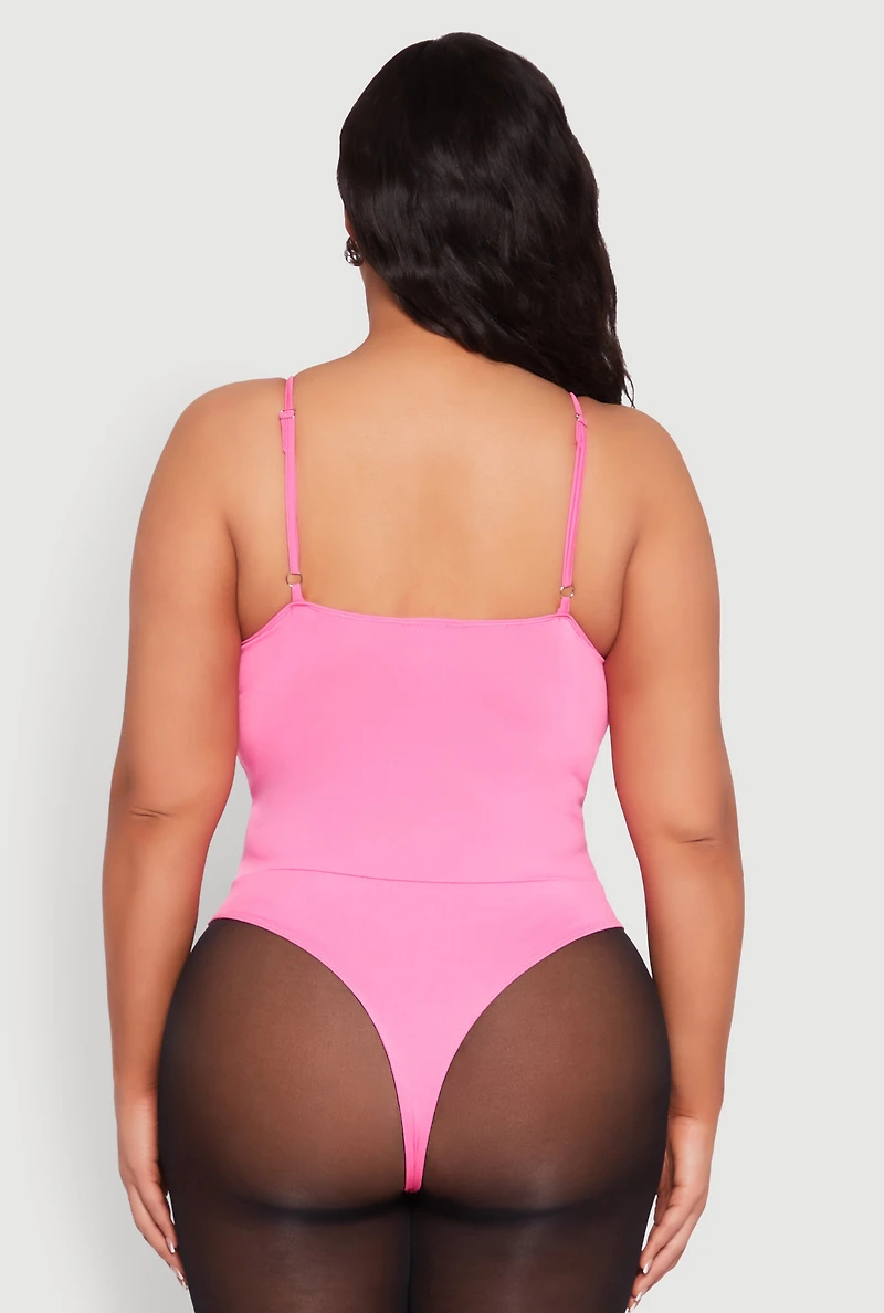Womens Plus Size Rhinestone Bustier Bodysuit, Pink, Size 2X