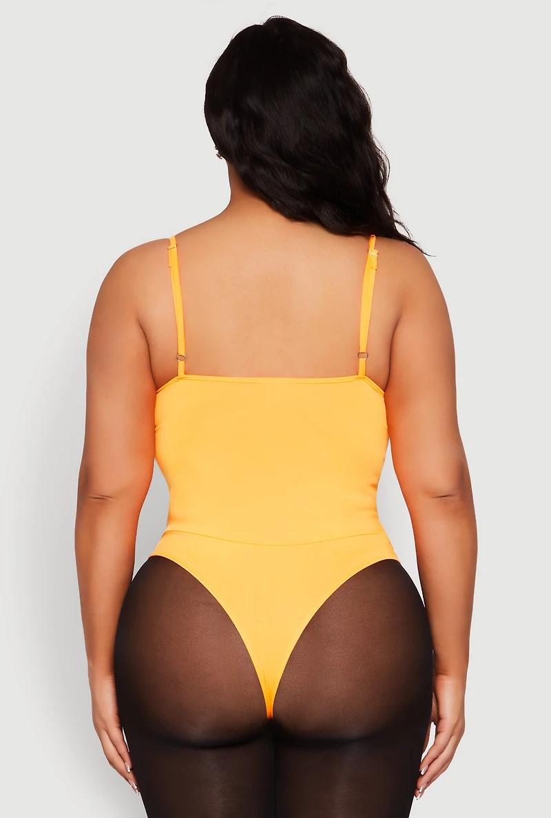 Womens Plus Size Rhinestone Bustier Bodysuit, Orange, Size 3X