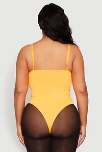 Womens Plus Size Rhinestone Bustier Bodysuit, Orange, Size 1X