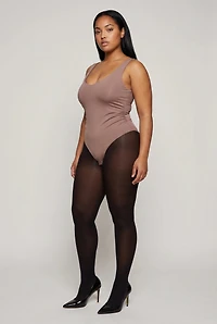 Plus V Neck Side Ruched Thong Bodysuit