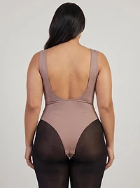 Plus V Neck Side Ruched Thong Bodysuit